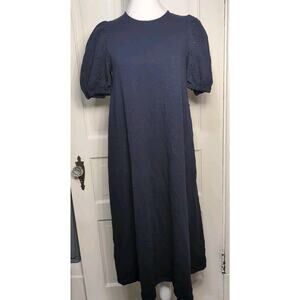 Boden Midi Dress Eyelet Puff Sleeve Womens 6R Navy Blue Modest Resort (1066)
